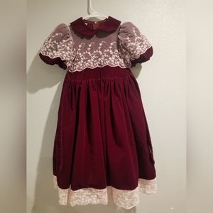 Vintage Daisy Kingdom Red Velvet Dress W/Lace Detail Size 6 (77883)